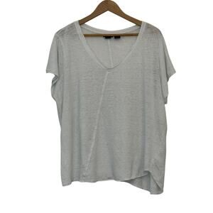 TAHARI Linen Top XXL White Asymmetrical V-Neck Relaxed Fit Minimalist Chic